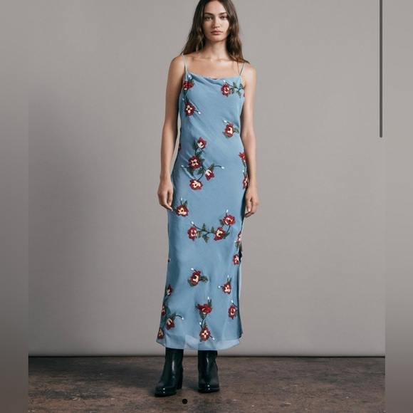 Rag & Bone Jolene Embroidered Floral Slip Midi Dress - Picture 1 of 11